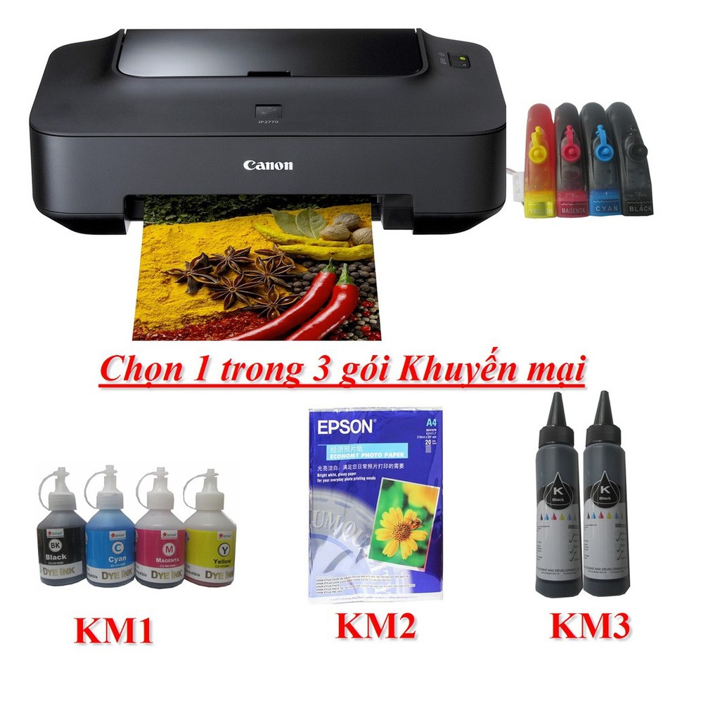 Máy In Phun Màu Canon Ip 2770 Có Sẵn Bộ Tiếp Mực Ngoài (tặng 1 trong 3 sản phẩm )