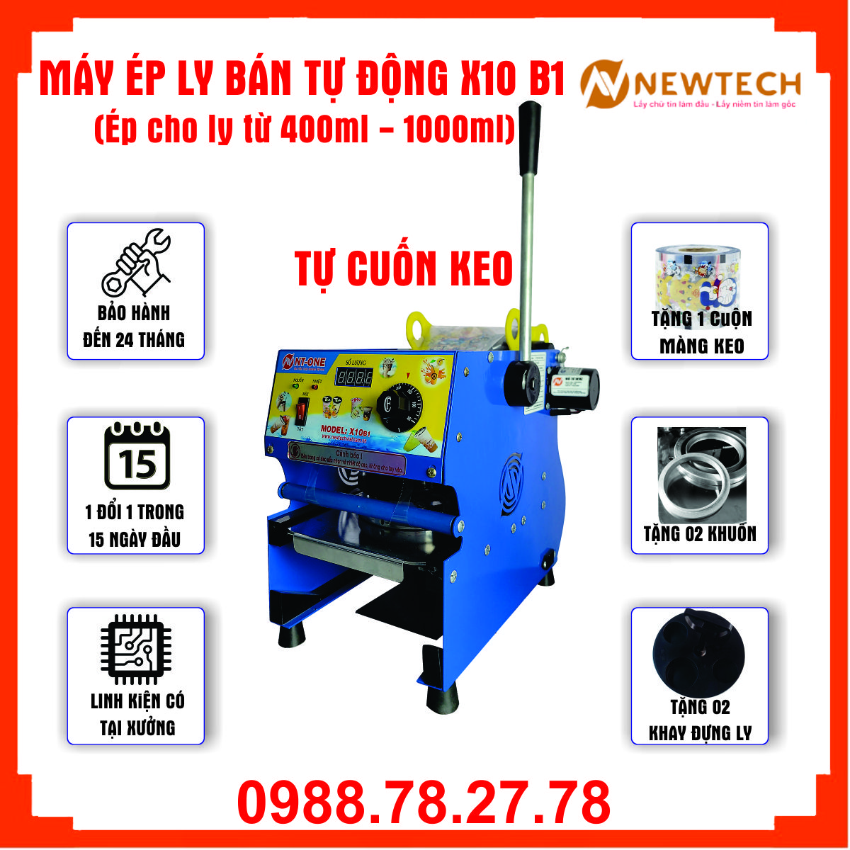 Máy ép ly bán tự động X10B1- Ép ly 400-1000ml