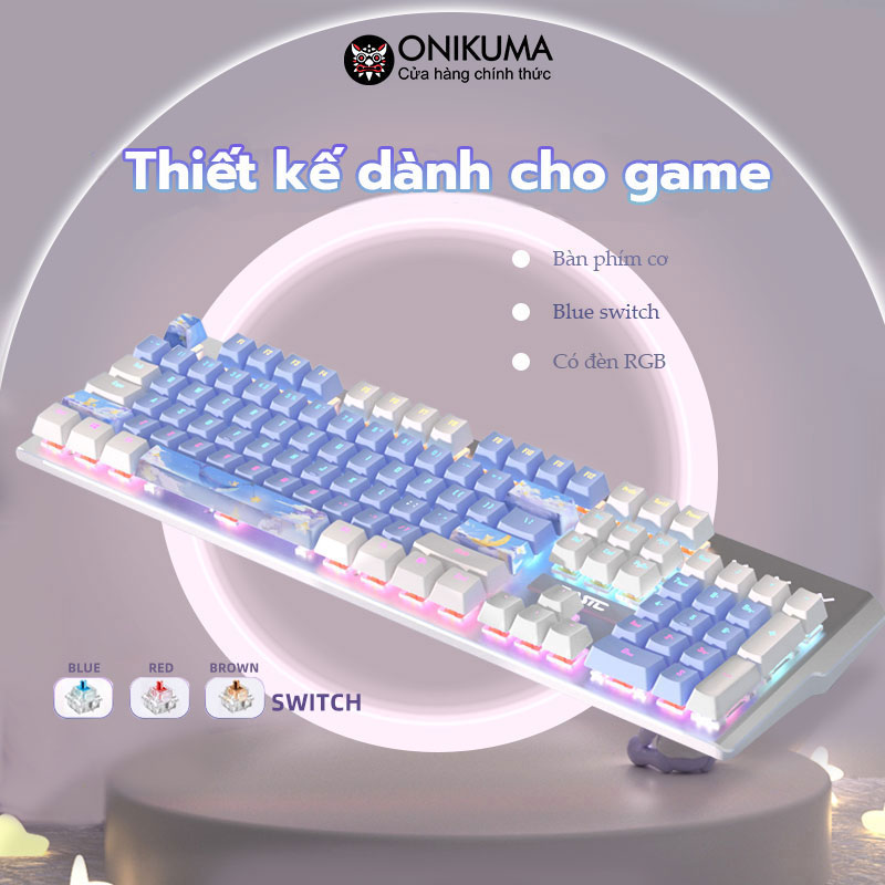 Bàn phím cơ gaming có dây ONIKUMA BASIC blue/red/brown switch 104 phím có đèn RGB màu trắng xanh/tím/hồng dành cho máy tính/laptop