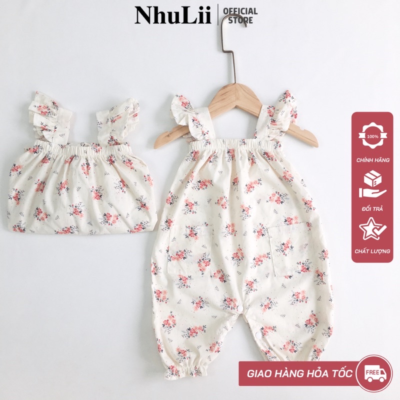 Yếm cho bé gái NHULII Set yếm hoa liền thân linen cao cấp cho bé 7 đến 15 Kg NI036