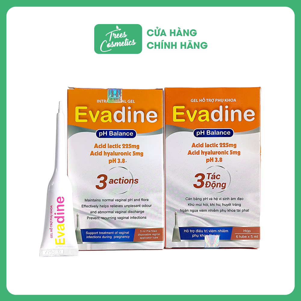 Gel đặt Evadine pH Balance cân bằng pH làm sạch vùng kín cho mẹ bầu hộp 6 Tube 5ml
