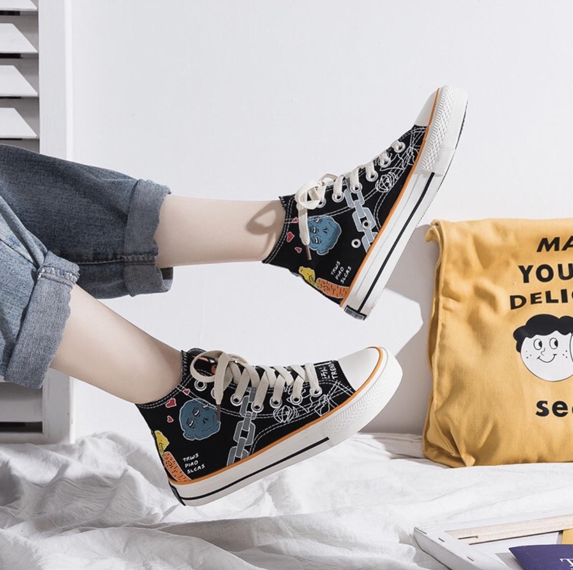 Giầy Nữ thể thao sneker old skool cao cổ vải xích ngội nghĩnh cá tính 2019
