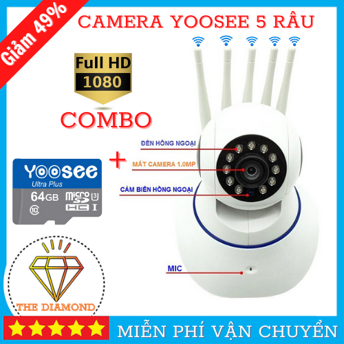 ( BẢO HÀNH 5 NĂM ) Camera Wifi Yoosee 5 râu, Camera Yoosee TRONG NHÀ-NGOÀI TRỜI SIÊU SẮC NÉT 2.0 Mpx