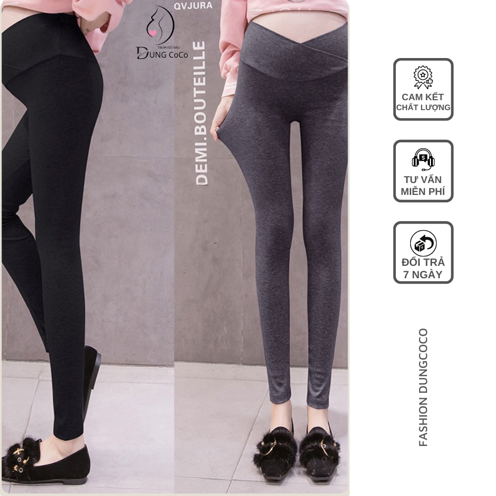 Quần bầu Dài legging cạp chéo chất cotton co giãn 4 chiều cho mẹ bầu