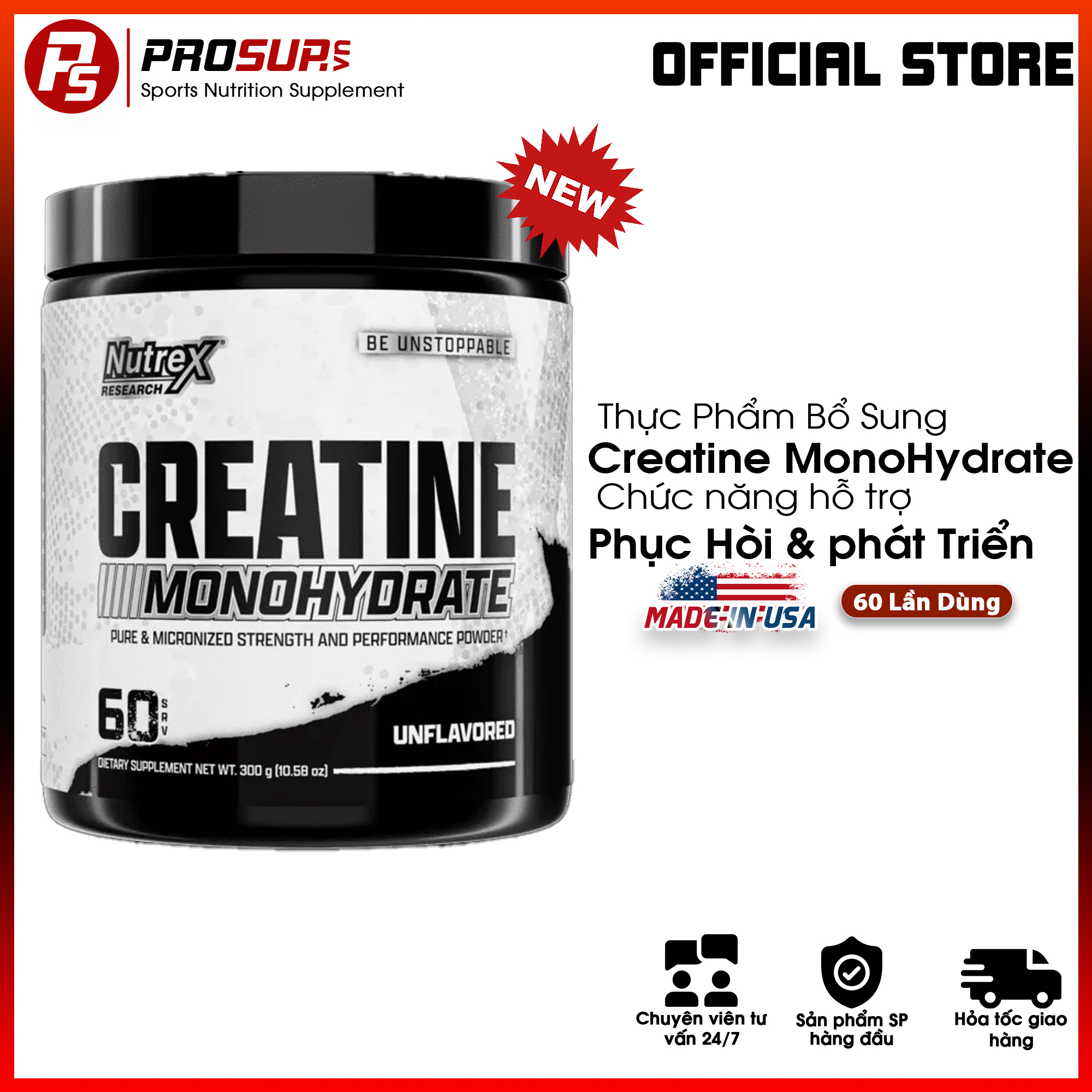 Nutrex Creatine Monohydrate Pure & Micronized 300G (60 Lần Dùng) - Hỗ Trợ Cải Thiện Hiệu Suất và Sức Mạnh Cao Cấp