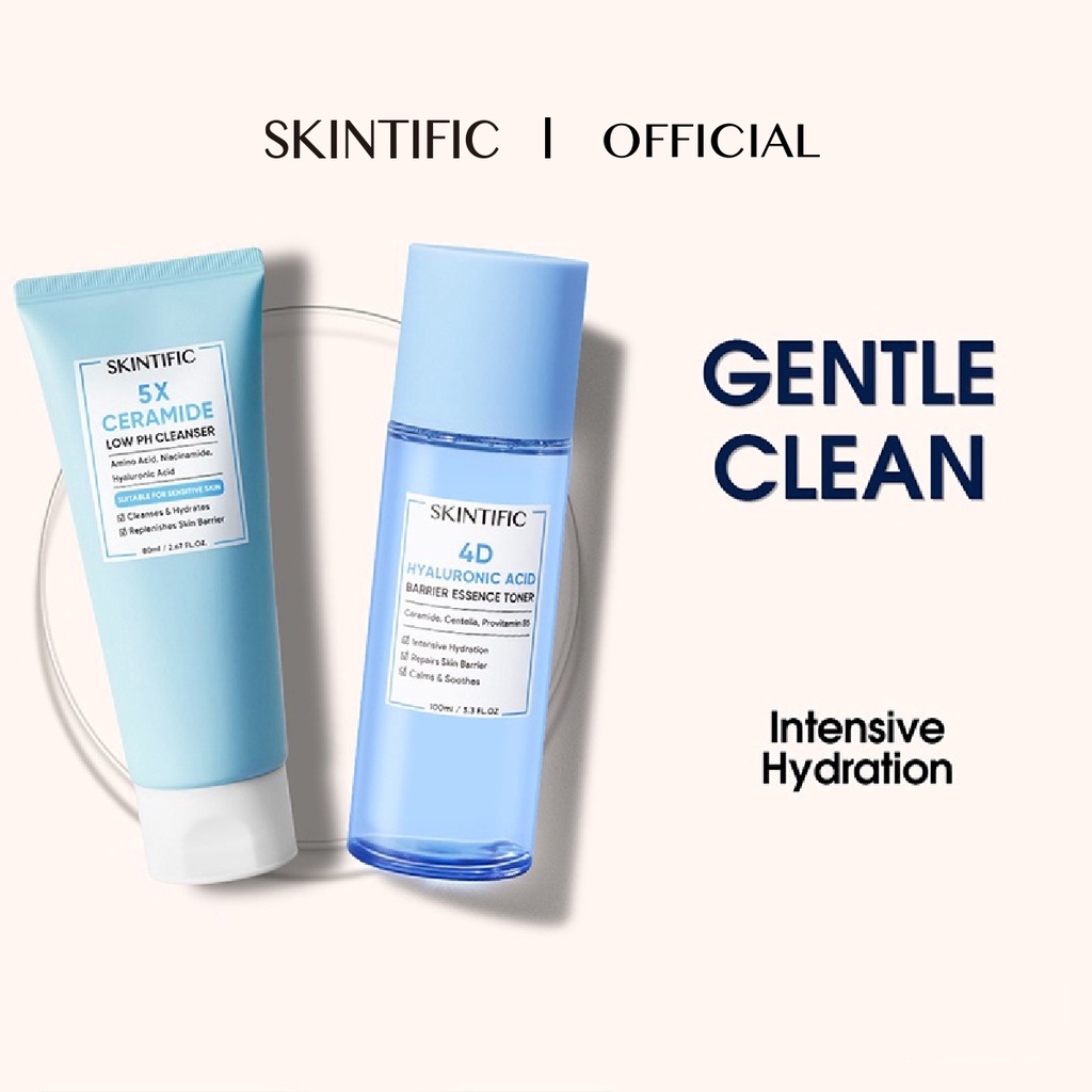 Skintific sữa rửa mặt có chất axit yếu ceramide gấp 5 lần/skintific 4d tinh chất nước hoa hồng chứa chất axit hyaluronic