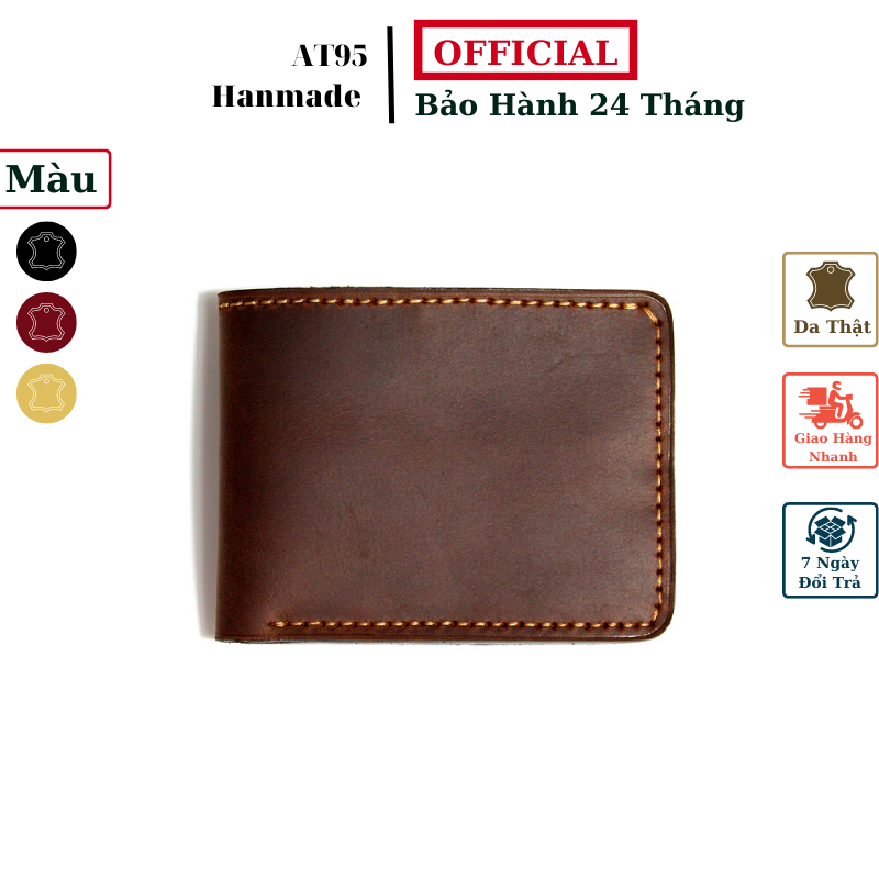 Ví nam dáng ngang JAMES da bò thật hàng thủ công AT95 Handmade