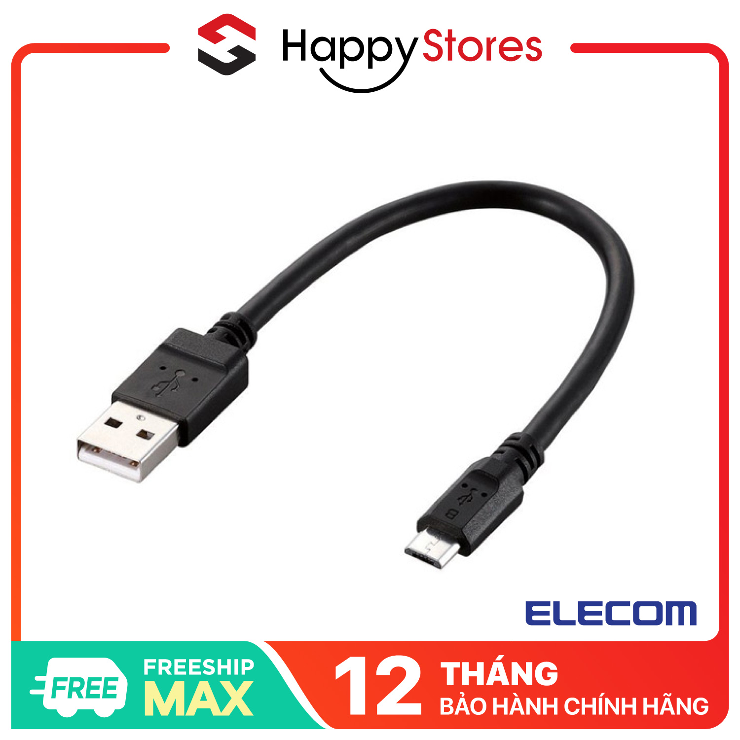 Dây cáp microUSB (A-microB), 0.2m 2A, sạc nhanh ELECOM MPA-AMBC2U02BK