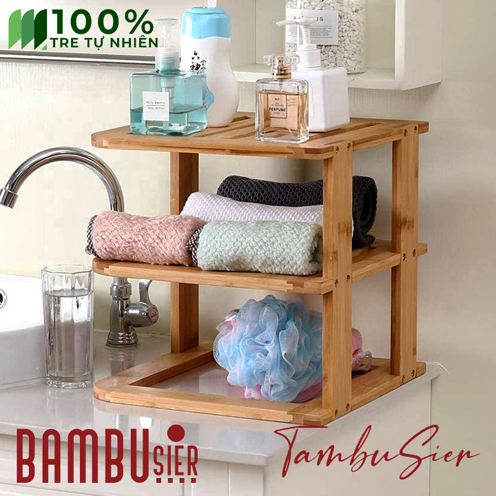 Kệ gỗ tre 3 tầng để bàn đựng đồ đa năng _ MINTIOS