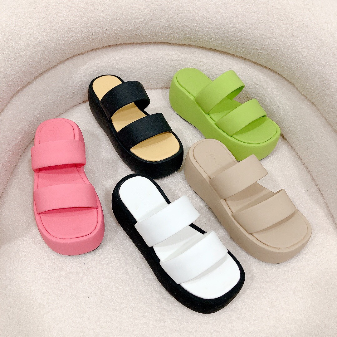Dép đế xuồng bản 2 quai ngang cao 7P đế màu Trendy form chuẩn đẹp kiểu dáng thời trang kèm ảnh thật
