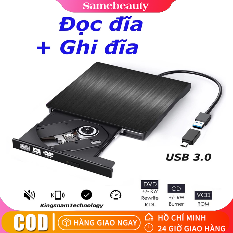[Giao hàng 24 giờ] Ổ đọc ghi đĩa CD DVD rời gắn ngoài qua cổng USB 3.0 cho laptop, PC, máy Mác