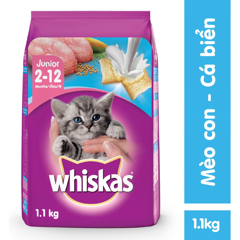 Thức ăn hạt cho mèo con Whiskas vị cá biển 1.1KG