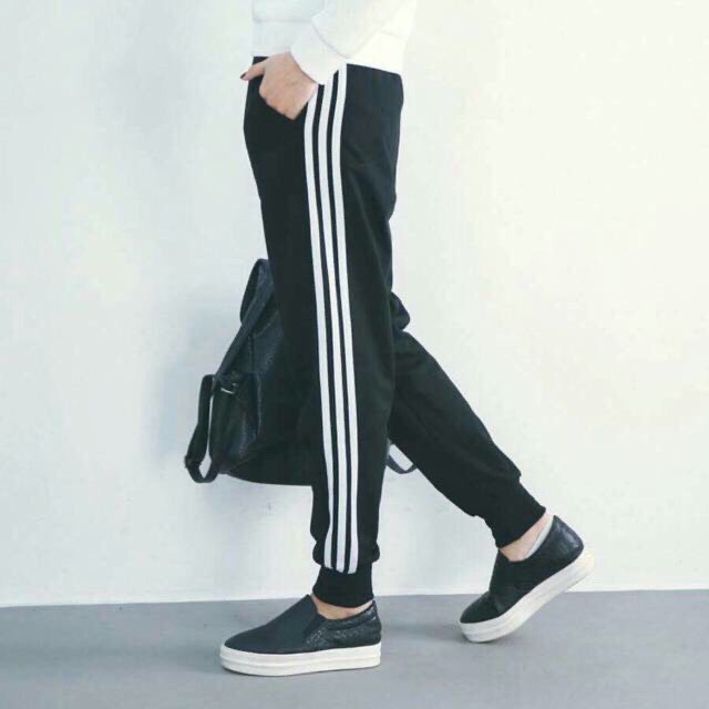 Quần nỉ nam nữ 3 sọc jogger thể thao vải mềm mịn thoáng mát không nhăn blackwhite