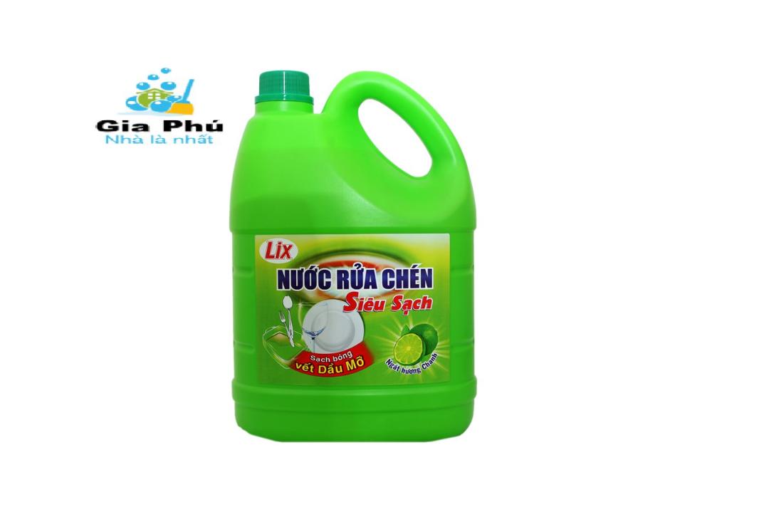 Nước rửa chén Lix siêu sạch hương chanh không làm hại da tay can 4kg HSD 2020