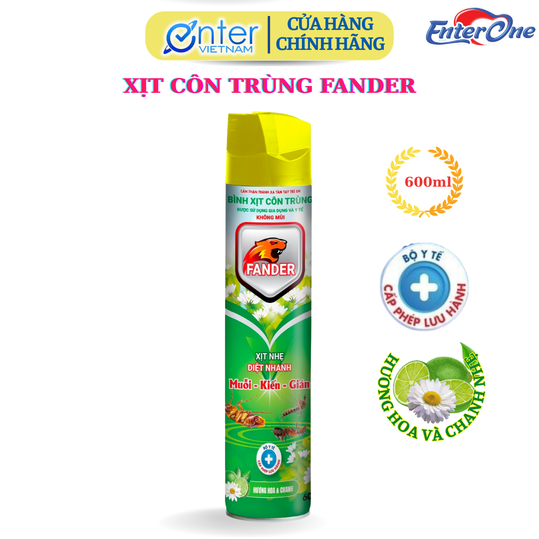 Hàng Chính Hãng Bình xịt côn trùng Fander 600ml mùi hương hoa và chanh nhẹ. Chai xịt xua đuổi muỗi kiến gián diệt côn trùng nhanh chóng an toàn