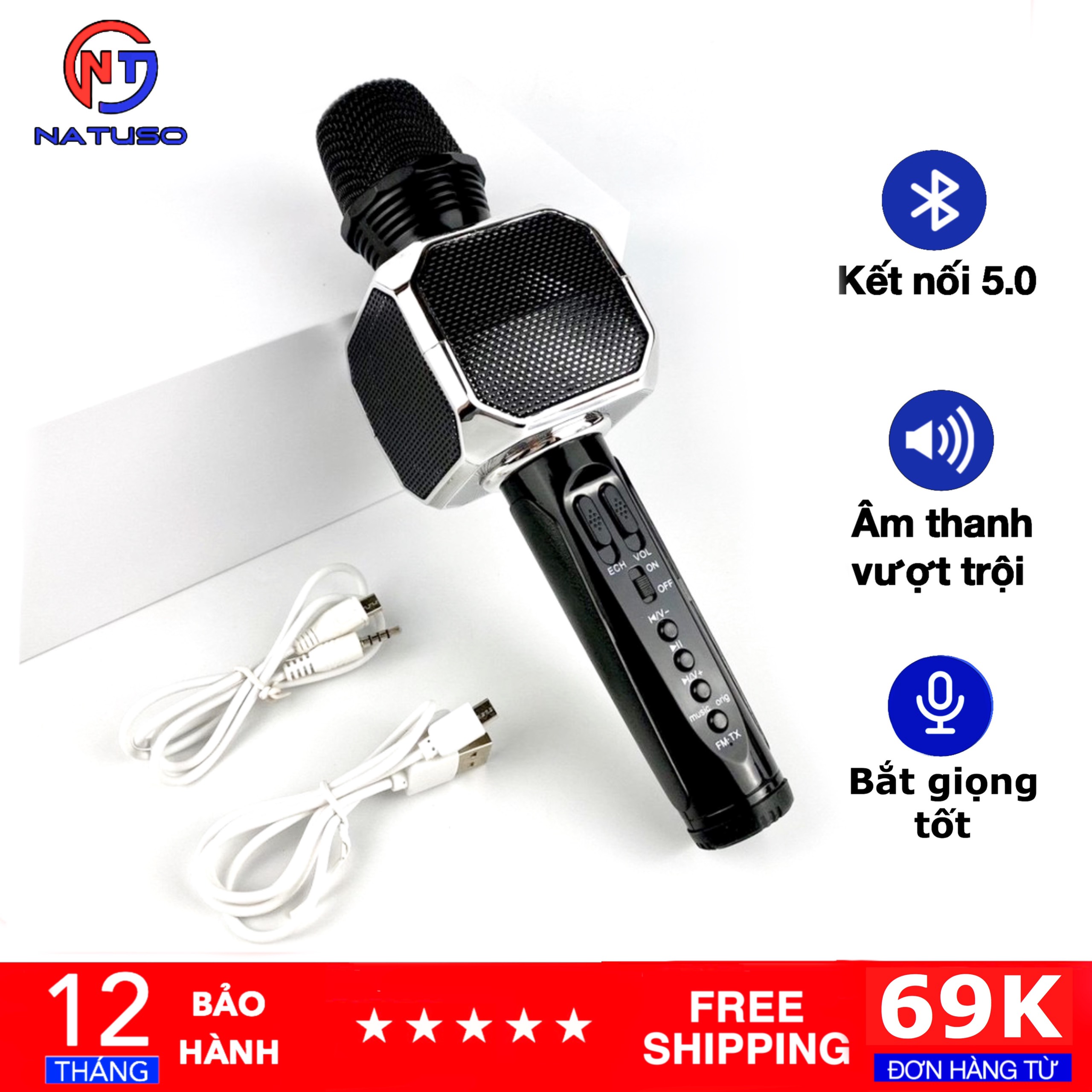Mic bluetooth hát karaoke kèm loa không dây SD10 đa năng chất lượng, Micro bắt giọng tốt