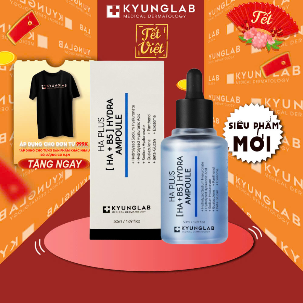 Serum HA B5 KyungLab Hydra Ampoule cấp ẩm cấp nước căng bóng sáng da 50ML, Tăng sinh và ngăn ngừa sụt giảm collagen, Làm mờ nếp nhăn, tăng độ săn chắc của da và Làm sáng, đều màu da tự nhiên