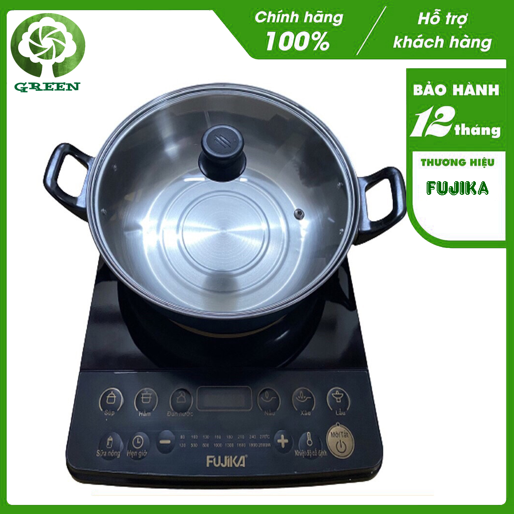 Bếp điện từ kèm nồi inox phím bấm cơ Fujika BT19, công suất 2000W, hoa văn mẫu ngẫu nhiên-hàng chính hãng