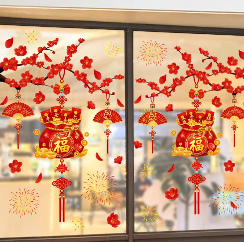 Decal Tết 2023, tranh dán tường, dán kính, decal trang trí Tết nhiều mẫu dán kính, dán tường