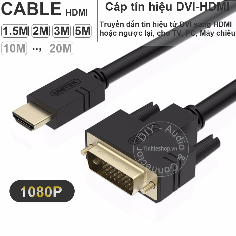 Cáp HDMI sang DVI 1080P 1.5M đến 5M Unitek - Dây DVI sang HDMI full HD1080P