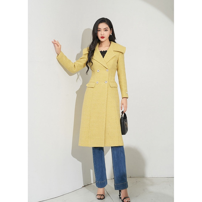 Áo khoác mangto dạ Tweed màu vàng tranh sang trọng Orchid GD23A309