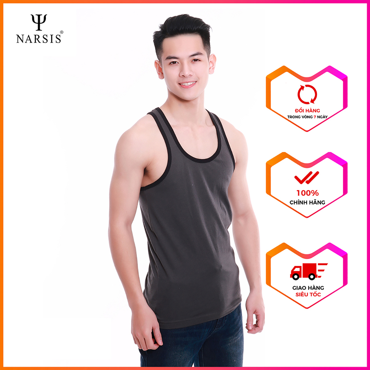 Áo thun nam Narsis D4111 màu xanh ghi viền đen