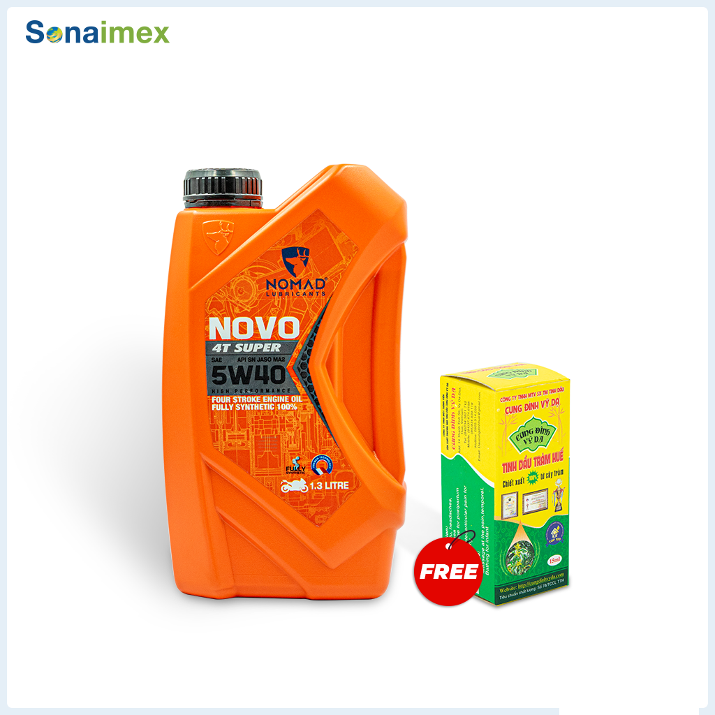 Nhớt Xe Côn Tay NOMAD 1L3 5W40 SN Tổng Hợp Toàn Phần Tặng 1 Chai Tinh Dầu Tràm Huế - Nhớt Cho Xe Suzuki Satria, Raider R150, J115, GSX-S150, GSX-R150, CSX 150 Bandit (Êm, Bốc, Mát Máy)
