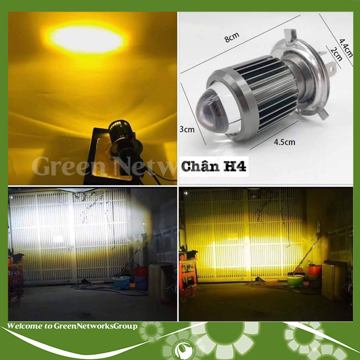 [HCM]Đèn led Bi cầu H4 Mini siêu sáng cos vàng pha trắng (loại rẻ  không bảo hành) Greennetworks