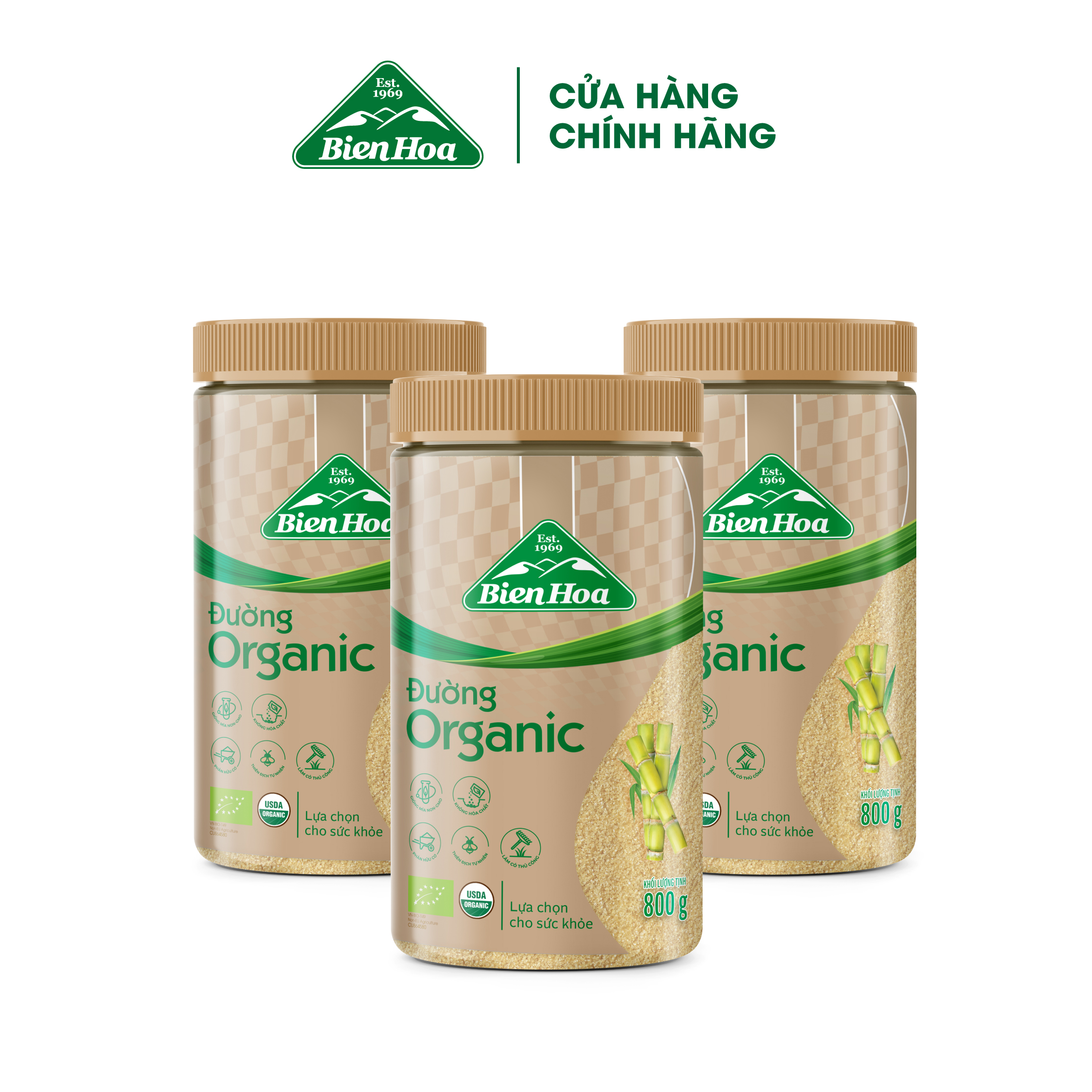 Combo 3 hũ đường organic biên hòa hũ 800g/hũ