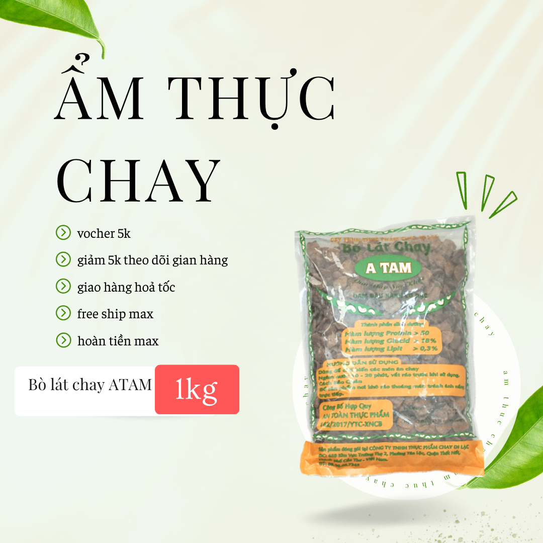Bò lát chay A TAM Gói 1kg, nguyên liệu hữu cơ, tự nhiên, sạch, tốt cho sức khỏe dùng chế biến những món ăn ngon, nhẹ nhàng lành mạnh như Bò lát chay kho, bò lát chay xào cần tây, bò lát kho khô