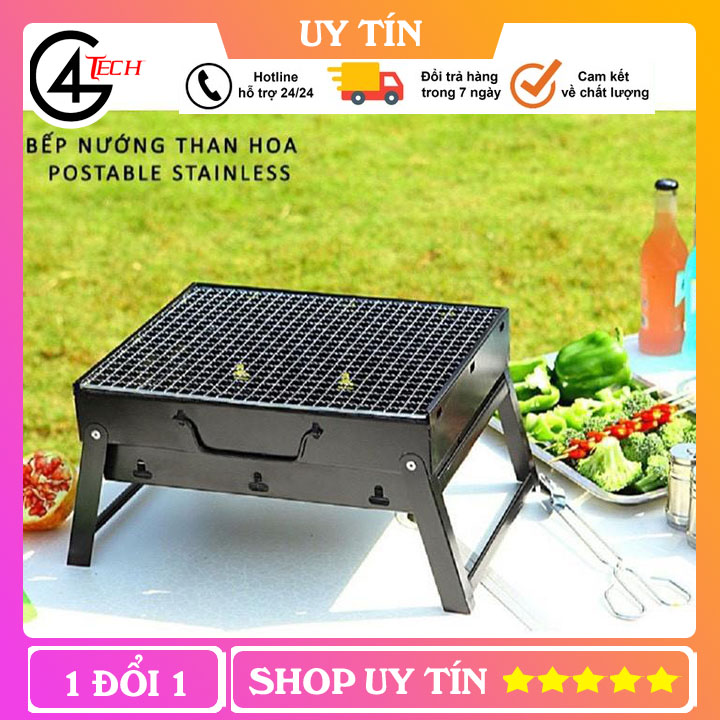 Bếp nướng than hình chữ nhật gấp gọn chuyên dùng cho dã ngoại du lịch ngoài trời lò nướng than hoa, than củi, than không khói TT4