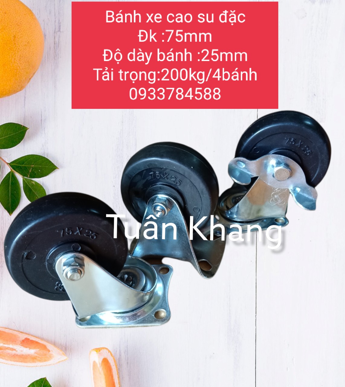 Bánh xe cao su 75x25mm, đẩy êm , cao su đúc