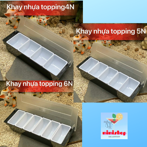 Khay đựng topping 5 ngăn 6 ngăn nhựa - khay đựng nguyên liệu nhiều ngăn - dụng cụ pha chế