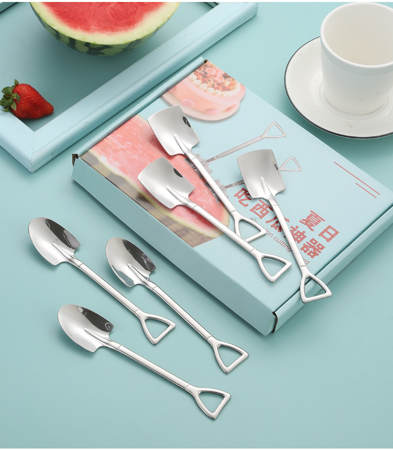 Hộp 6 muỗng inox hình cây xẻng dùng tráng miệng thiết kế độc đáo sang trọng