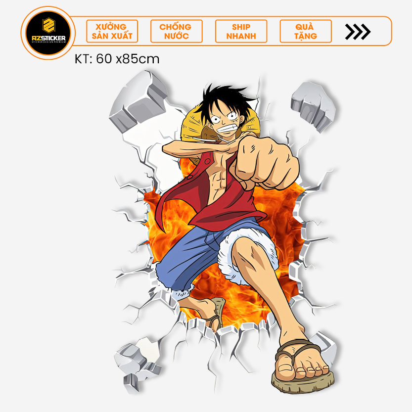Tranh dán tường 3d chủ đề luffy
