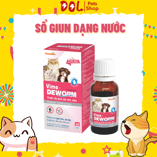 Sổ giun dạng nước cho chó mèo trưởng thành và mèo con chai Vemedim Vime-Deworm 20ml