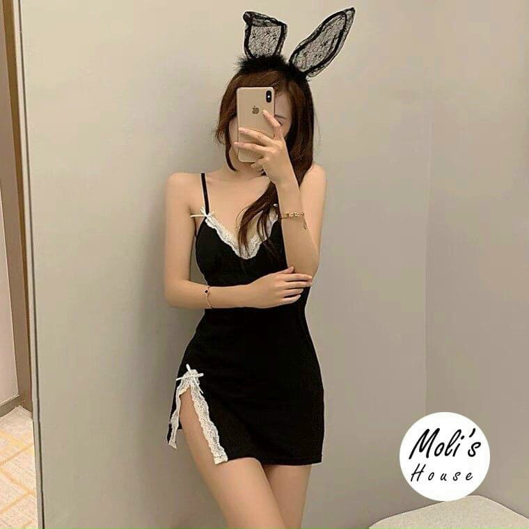 Đầm ngủ 2 dây tặng kèm chip vải đẹp/ đầm ngủ xẻ đùi, chất thun mềm mịn
