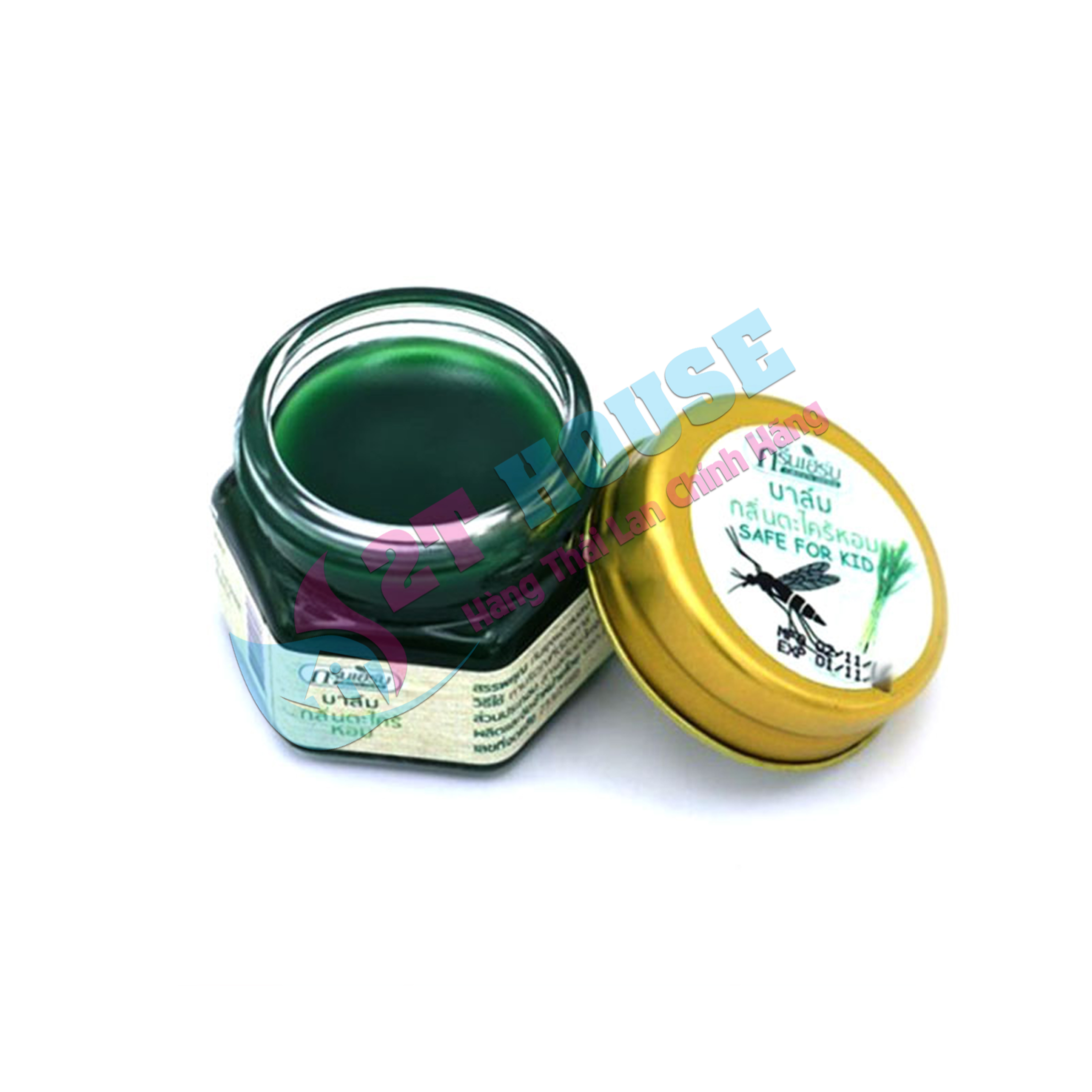 Dầu cù là tri muỗi đốt Green Herb Balm Thái Lan hủ 20g, Cao thoa chống muỗi đốt hương sả hàng nội địa Thái chính hãng, 2T House Shop