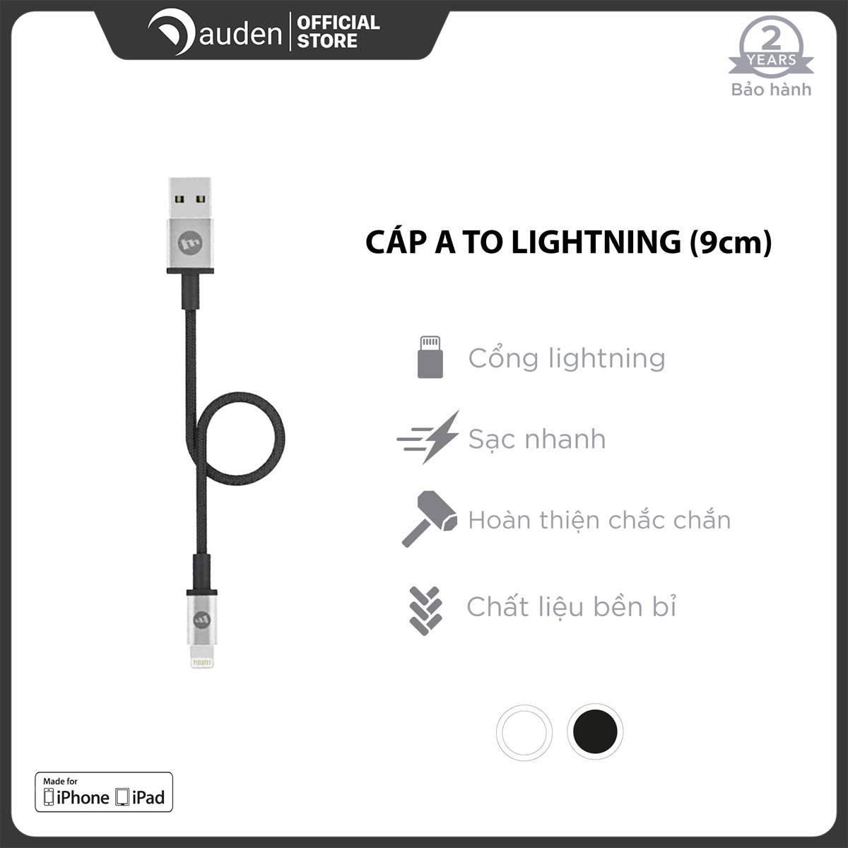 Cáp lightning mophie 9cm - hàng chính hãng - dâu đen store