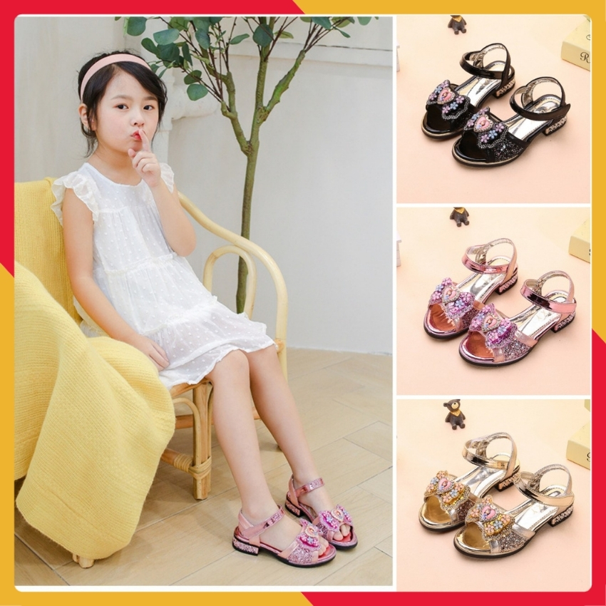 Dép Sandal Bé Gái, Dép Quai Hậu Công Chúa Cao Gót Hàng Cao Cấp Size 26-36 Mã CC02