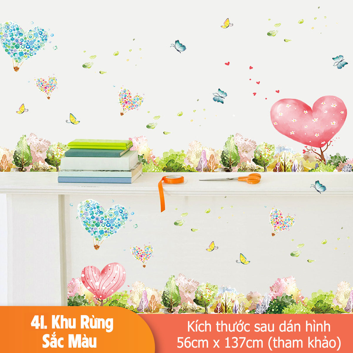 Decal trang trí chân tường hoa lá Trái Tim-K41