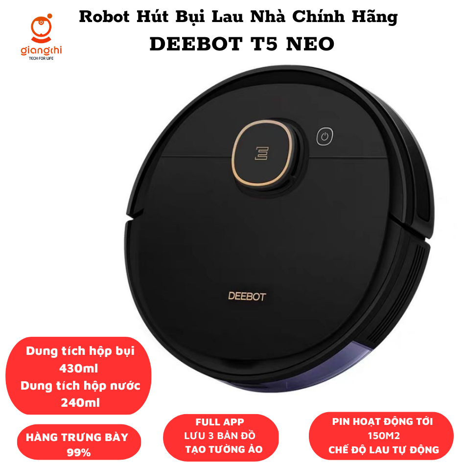 [BH 12  THÁNG] Robot hút bụi lau nhà T5 NEO, Robot lau nhà thông minh EcovacT5/ hàng trưng bày mới 99% - FULL 3 MAP, Robot thông minh đa năng - Robot hút bụi, Robot lau nhà, BẢO HÀNH UY TÍN TẠI GIANG CHI ECOVACS'S HOUSE