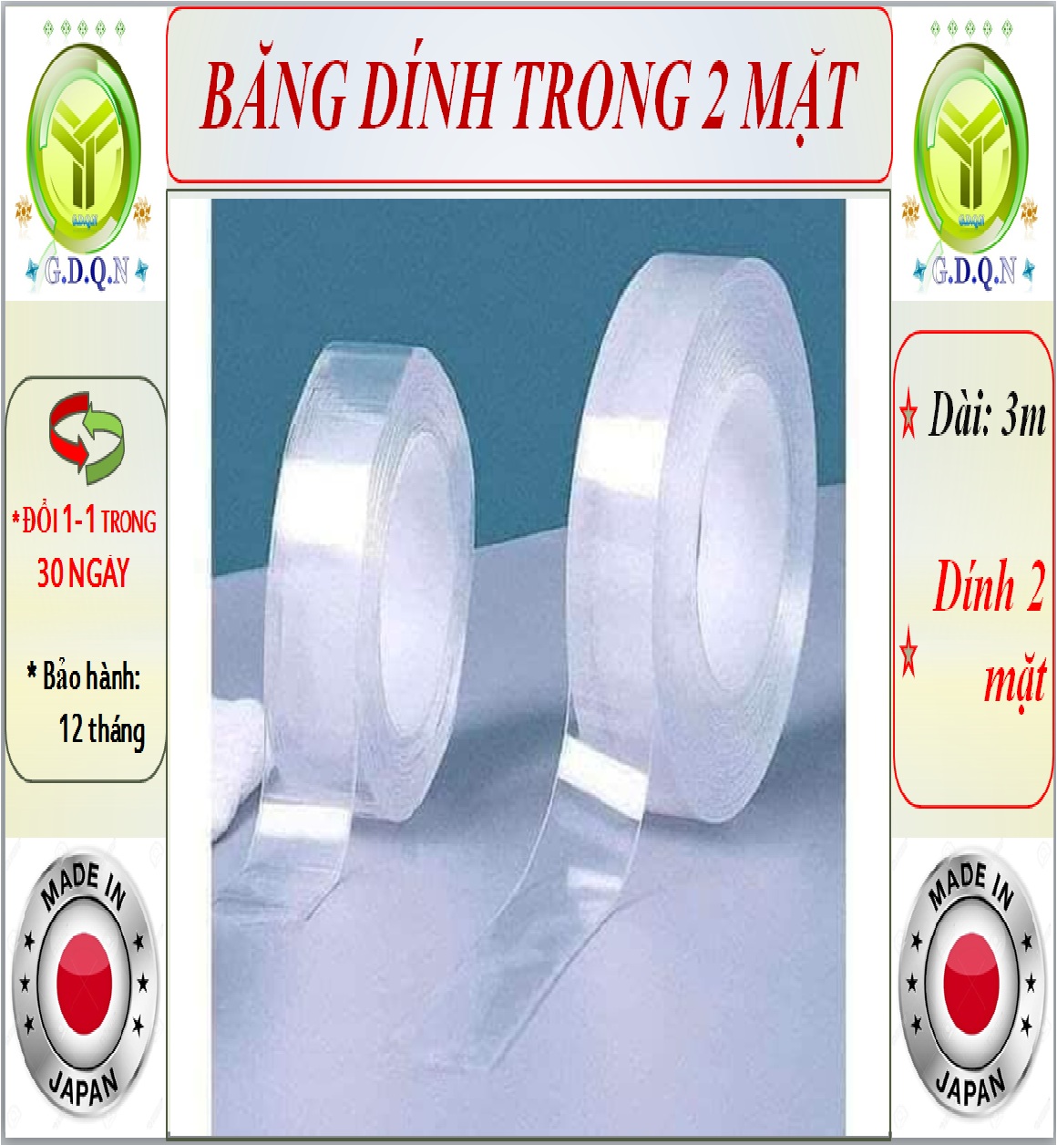 [Nội địa Nhật Bản siêu dính] Cuộn băng dính đa năng dài 3m rộng 2cm, và dài 5m rộng 2cm