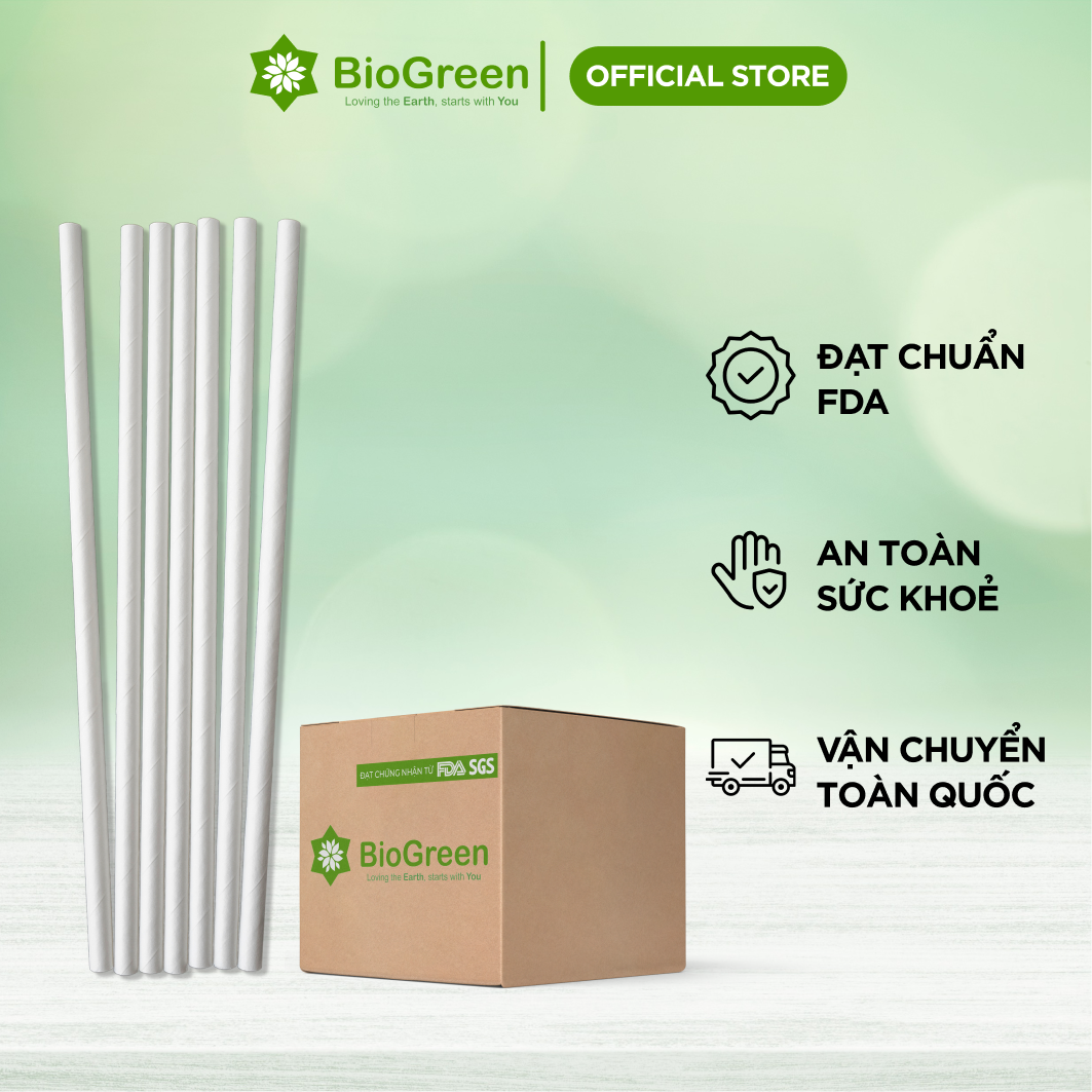 Giá sỉ thùng 1000 ống hút giấy biogreen các size 6, 8, 10, 12 - màu trắng, nâu kraft - bọc màng và không bọc màng