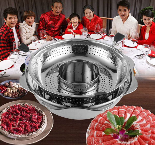 Nhiều ngăn tiện lợi - nồi lẩu nồi lẩu xoay dễ vớt thức ăn 32cm nồi nấu lẩu đa năng chất liệu inox cao cấp - nồi lầu nhiều ngăn tiện lợi