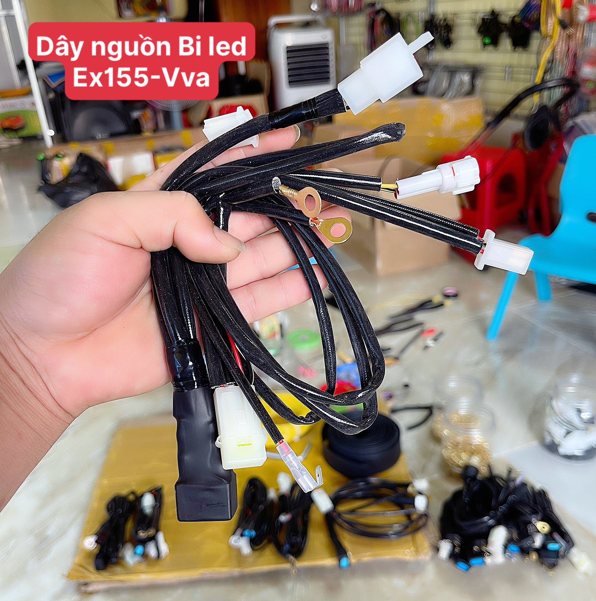 BỘ DÂY NGUỒN CẤP ĐIỆN BI BI LED GẮN OTO XE MÁY