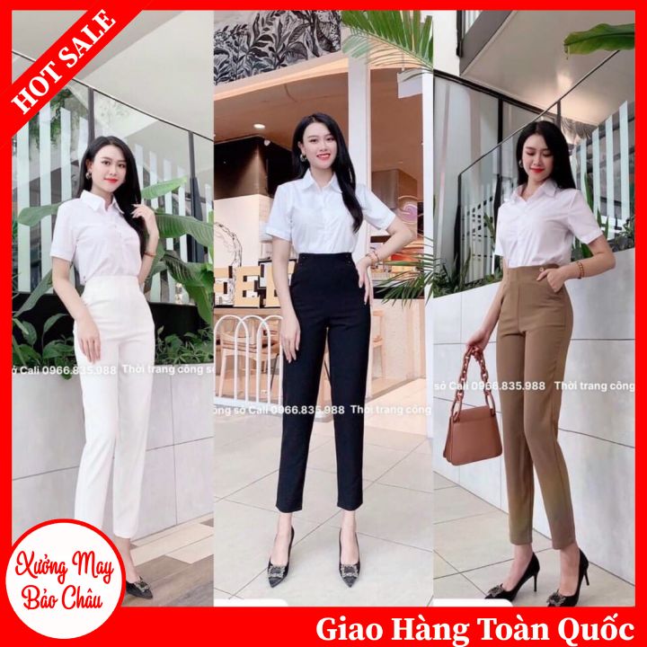 GIÁ SIÊU RẺ]Quần Baggy Nữ Quần Công Sở Thiết Kế Cạp Cao 4 Cúc Dáng Dài Tôn Dáng