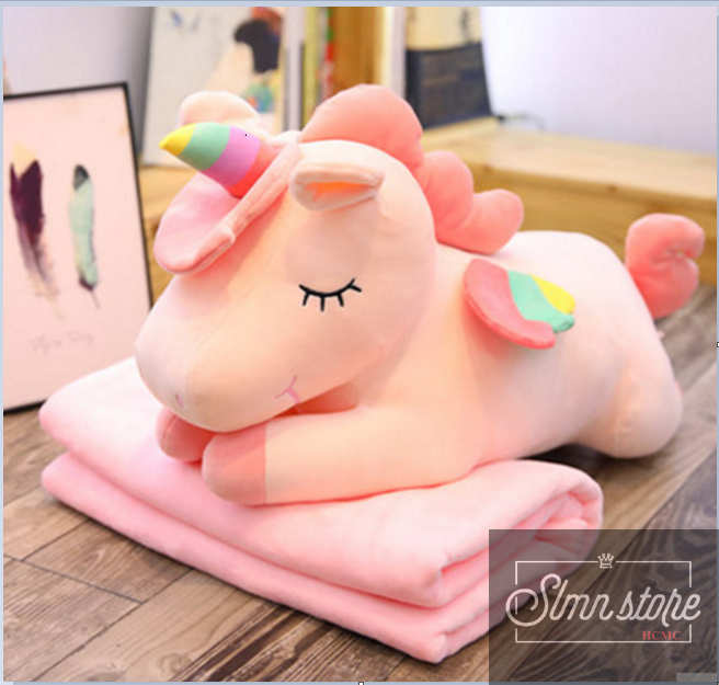 Gối mền kỳ lân 3 trong 1 nỉ nhung cực mịn siêu dễ thương chăn gối văn phòng unicorn ngựa 1 sừng