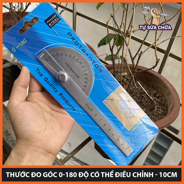Thước đo góc 180 độ kèm thước thẳng dùng cho nghề mộc, cơ khí, thủ công, DIY có thể điều chỉnh
