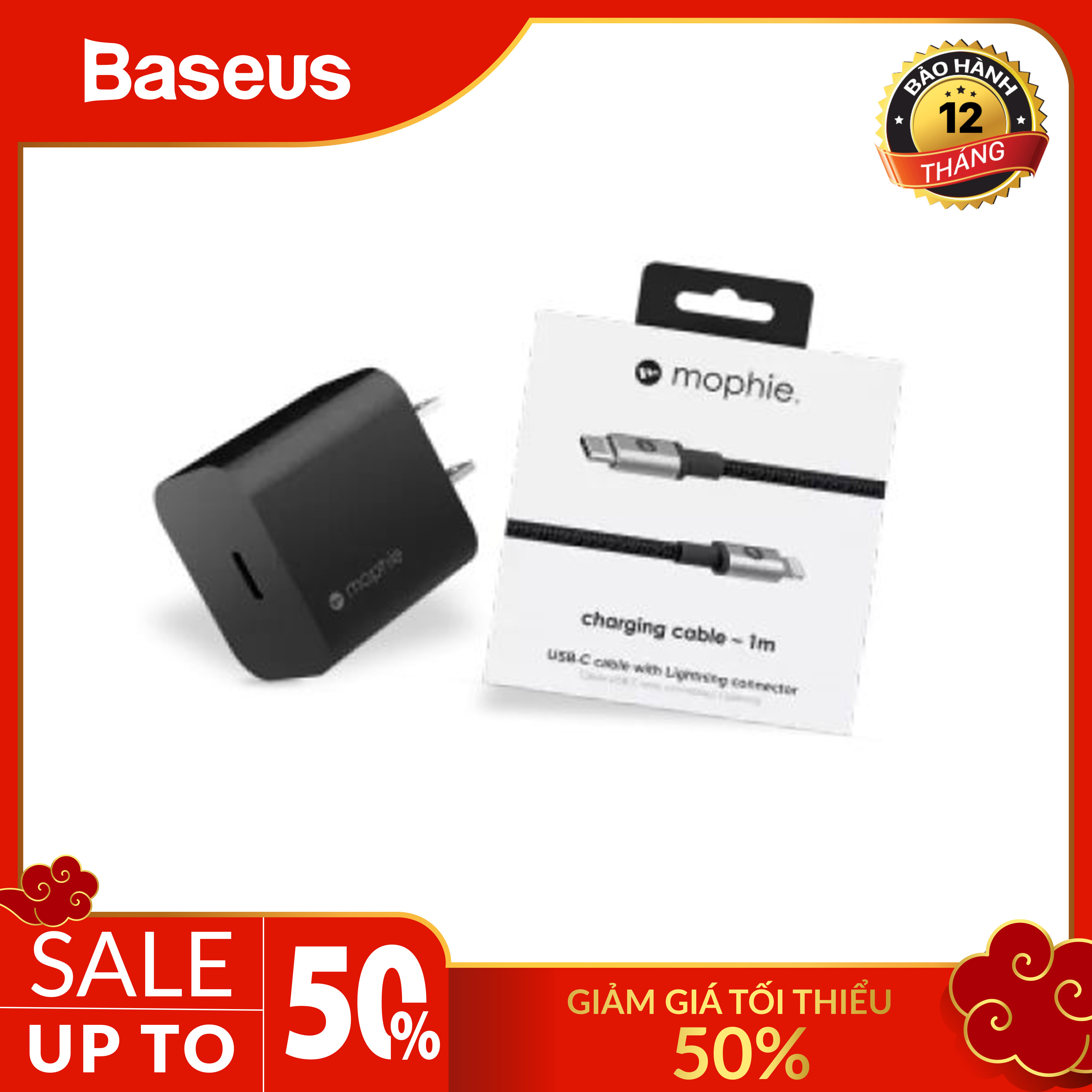 Combo sạc nhanh Mophie Power Delivery 20W USB-C - Cáp USB-C to lightning 1M